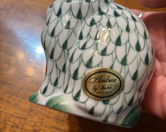 Andrea by Sadek Green and White Porcelain Rabbit Figurine