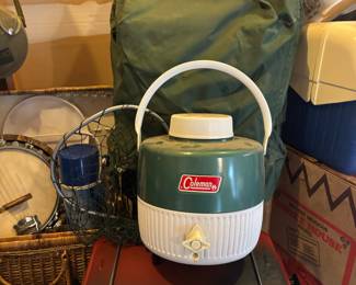 1974 1 Gallon Green Coleman Snow Lite Metal Cooler Jug