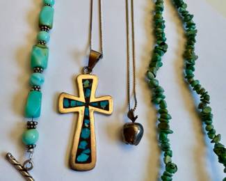 Turquoise Jewelry, Silver Tone Apple Pendent Necklace