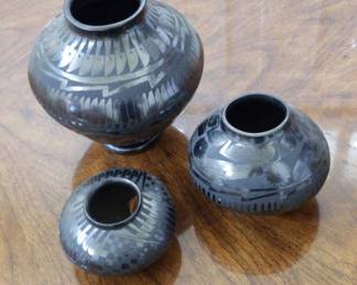 Black on Black Native American Pottery Signed