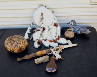 Antique Copper Powder Flask Native American Decor