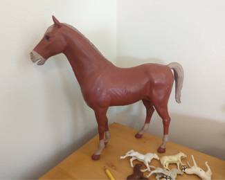 1965 Johnny West Horse Louis Marx & Co. Vintage Plastic Thunderbolt Horse Movable Plastic Toy Horse On Wheels