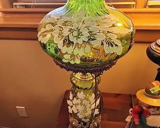 Ethan Allen vintage green glass lamp