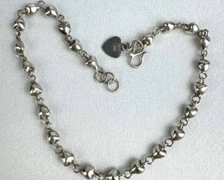 925 Silver Small Puffy Heart Ankle Bracelet