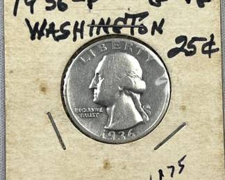 1936 Silver Washington Quarter, Early Date US