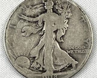 1918-D Walking Liberty Silver Half Dollar, US 50c