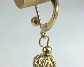 14K Yellow Gold Filigree Ball Drop Earring