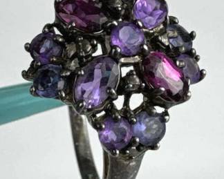 925 Silver Amethyst & Spinel Ring