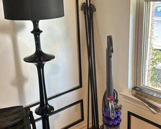 Dyson vacuum, art deco black enameled floor lamp