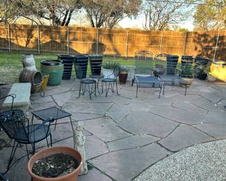 Large Planters and Iron Patio Furniture