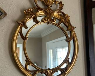 Round Ornate Gold Leaf Mirror, Rococo Style Italian Vintage Decor
