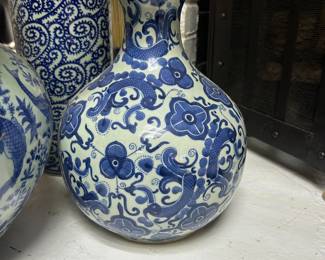 Blue and White Ming Dynasty Inspired Chinoiserie vase
