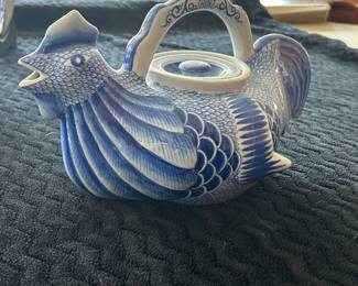 Hand Painted Blue and White Thai Chicken Tea Pot