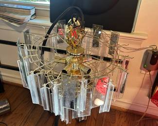 3-tier art deco chandelier with smokey glass.  