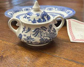 Brand New - Just out of the box Blue Willow Sugar, Creamer, Bowl, and Serving Platter