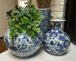 Blue / White Ming Dynasty Inspired Chinoiserie vase