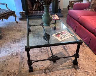 Beveled glass and wrought iron coffee table