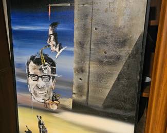 Original 1959 painting by Eugene Hawkins of jazz musician Stan Getz.  Mr.Hawkins lived in the Hollywood area and painted for lots of celebrities in the 60's.  Hawkins is yearly listed in Who's Who in Art.  He taught art at LACC.  Mr. Hawkins is 93 years old and enjoys his work popping up here and there