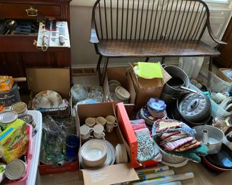 bench, Dishes 8 Piece $20. Cornell Yellow and White Dishes 30 Piece $150