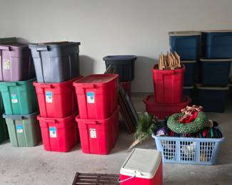 Lots of Tubs we have not unloaded yet. Lots of Christmas Decor and Cottages- More pictures to come!