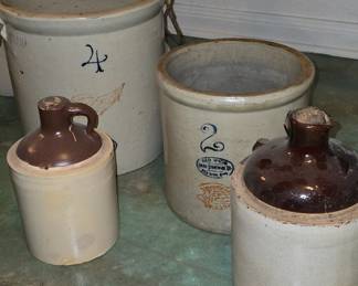 4 Gallon Crock - 2 Gallon Redwing Crock - 2 Stoneware Jugs