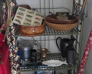 Bakers Rack - Tin Serving Pieces- antique jar - Ice Bucket