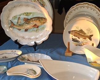 Collection of Antique Fish Plates and Platters -  Bone Plates