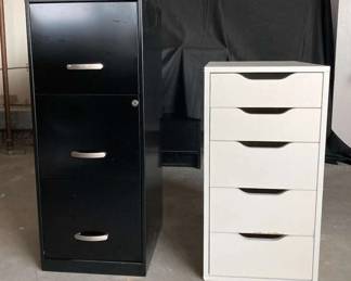 PA1111 Black File Cabinet, 1 White Five Drawer Storage Unit