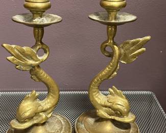 Brass Dolphin Candlesticks