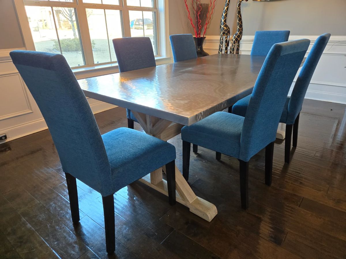 Custom designed hand hammered steel top table!