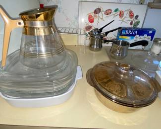 Pyrex pitcher and Corning ware