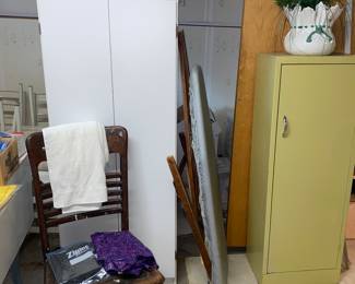 Vintage chairs and metal cabinets 