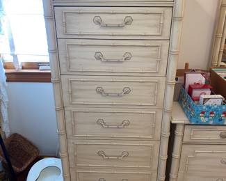 Thomasville bedroom tall boy dresser with faux bamboo design 