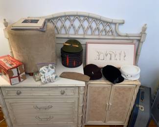 Thomasville bed - vintage ladies hats - footrest and 2 door cupboard