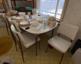 MCM white kitchen table and set of chairs 
