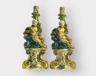 Pair Driole Ceramic Anisette Liqueur Candlesticks