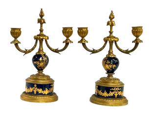 Pair Gilt Bronze Two Light Candleabra