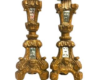 Pair Carved Gilt French Mirrored Decoration Pricket Sticks