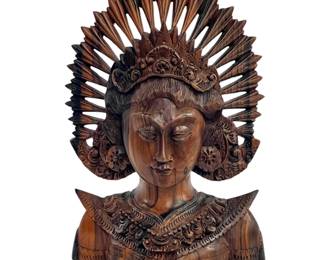 Hand Carved Tiger Wood Bust