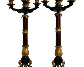 Pair Regency Bronze Marble Ormolu Candelabras