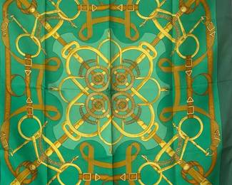 WHEN HERMES used independent designers…Hermes Vintage Silk Scarf Carre 90”Eperon D’Or” By Henri d'Origny