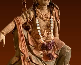 A magnificent and extremely rare polychrome wood figure of Water Moon Guanyin, Liao-Jin dynasty!  So incredible…