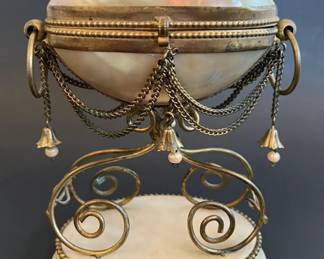 Napoleon III LARGE shell hinged box on marble…RARE gilt bronze with pearls!