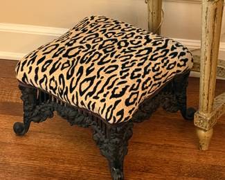 Victorian cast iron foot feast with Scalamandre velvet 