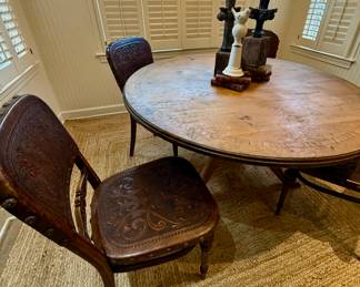 19th C tooled leather chairs!  Amazing condition!