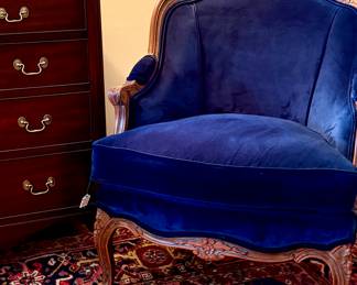Louis Philippe blue velvet chairs all custom made and faux finished & custom built and hand-finished by LOUIS J SOLOMON, Inc NYC