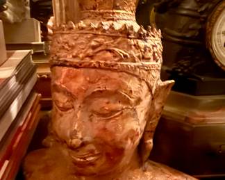 19th C Burmese Buddha head in gilt bronze 