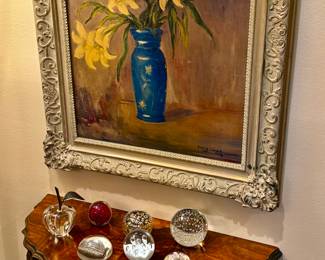 A stunning Demi-lune inlaid petite side table