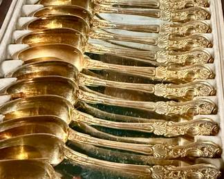 Exquisite French ebony and mirrored cased box sterling dessert service circa 1880s