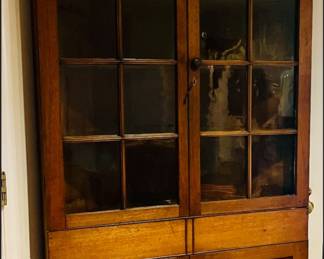 17th C American corner cabinet with original glass